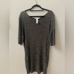 SZ S Laundry Gray Sequin Sweater Dress